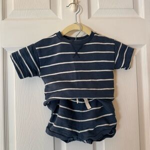 Little Planet Striped Navy and White shorts and top set.